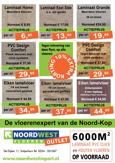 Zomer klus actie. Extra korting op Pvc- laminaat en houten vloeren.